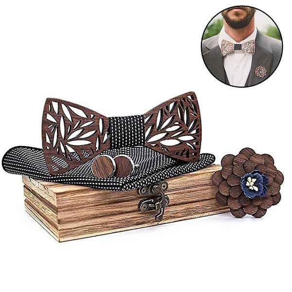 Klassisk Håndlaget Herre Tre Sløyfe Sløyfe Tre Håndlaget Sløyfe Mansjettknapper Corsage Kvadratisk Sjal Sett Svart Black