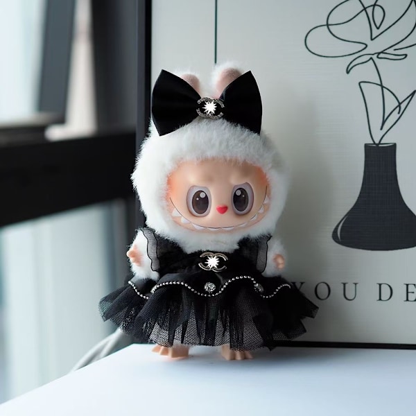 /RYI/Labubu Kläder och Tillbehör Endast, Dockor Ingår Ej, Labubus Original med Klädset för La Bubu Docka #2 black  dress + headdress