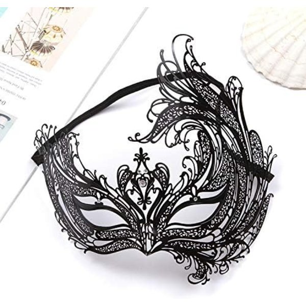 Maskeradmask för Kvinnor Ultralätt Metallmask Glansig Metall Strass Venedig Vacker Fest Kväll Bal Mask