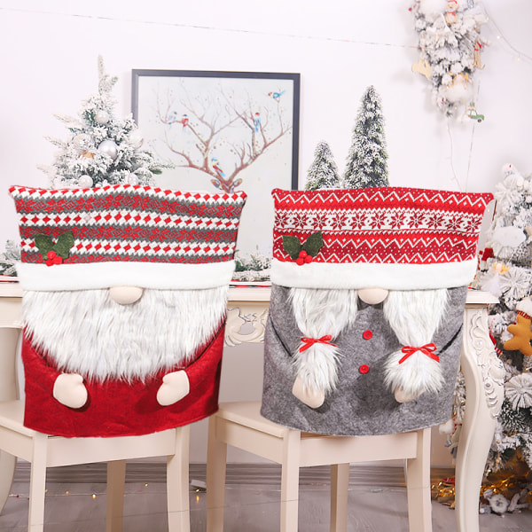 2 Christmas Chair Cover Santa Claus Gray Red Chair Cover Decoration Christmas Chair Covers Seat Covers Dining Chairs H