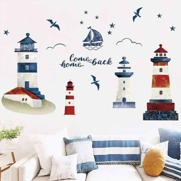 Lighthouse Väggdekaler Segelbåt Under Vatten Väggdekal Nautisk Måskdekal Vardagsrum Badrum