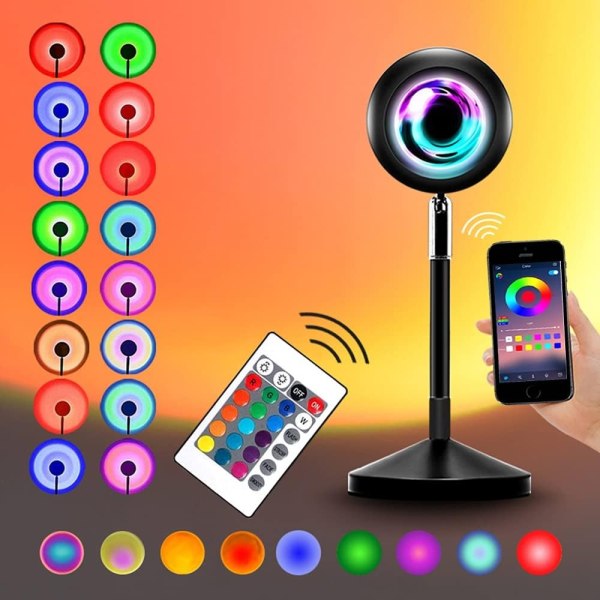 Solnedgangsprojektor App Smart Kontrol Solnedgangslys Musiksynkronisering Farveskiftende Regnbue Roterer med Fjernbetjening Farverig RGB LED Natprojektor