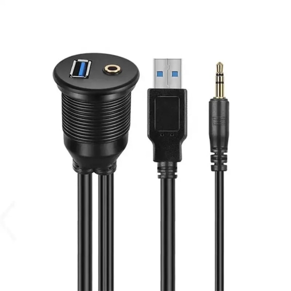 USB 3.0 & 3.5 mm bilmonteret skyllekabel forlænger Dash Panel Vandtæt monteringskabel til bilbåd og motorcykel - 3 fod