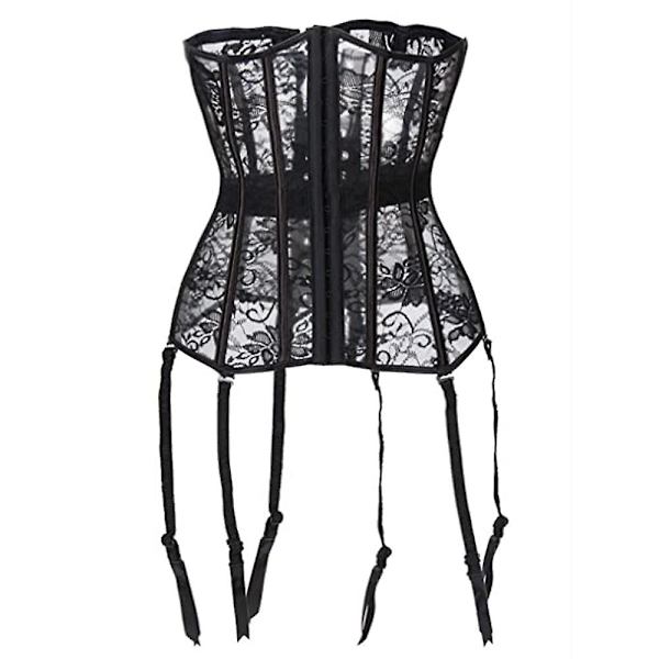 Mesh Underbust Korset Top Gennemsigtig Fiskenet Brokade Sheer Bustier Talje Cincher Lingeri Med Strømpebåndsstropper 3XL 3XL