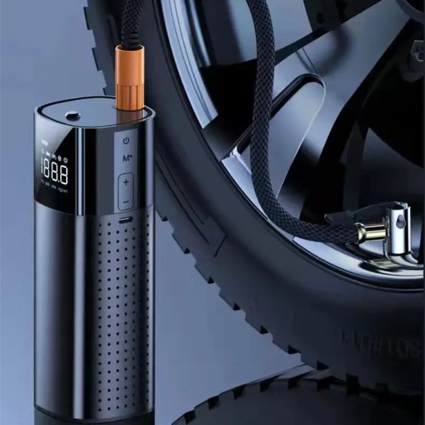 Rengastäyttö sähköinen pyöräpumppu, kannettava ilmapumppu pyörille, automaattinen sammutus venttiilillä ja ladattava (musta)