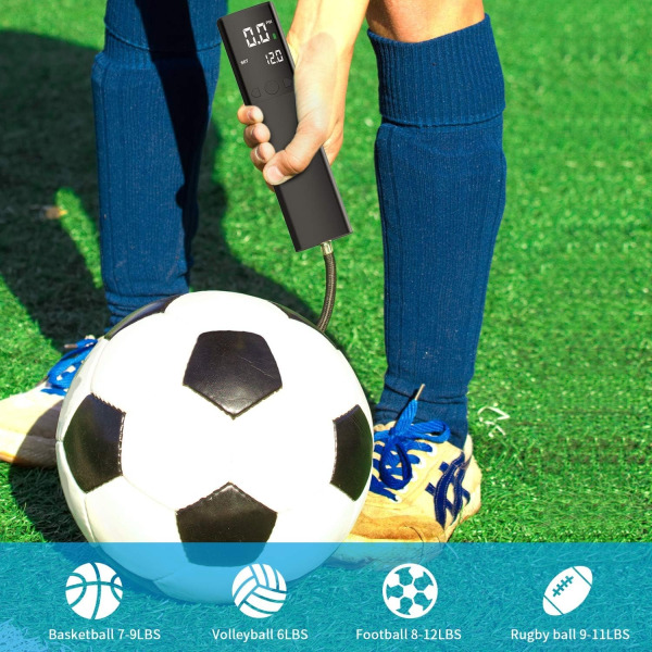 Elektrisk ballpumpe, smart luftpumpe Bærbar rask balloppblåsing med presis trykkmåler og digital LCD-skjerm for fotball B