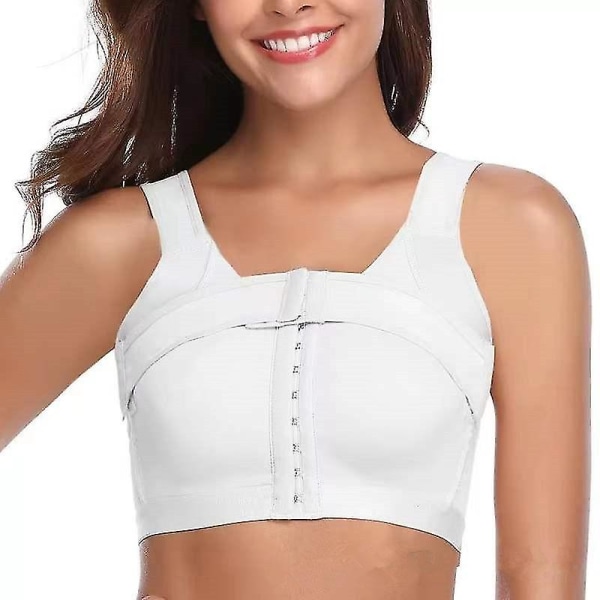 Kvinners front-bh med knapp, fast og trykksatt brystmottakende undertøy etter brystoperasjon, justerbar BH LHvit L White
