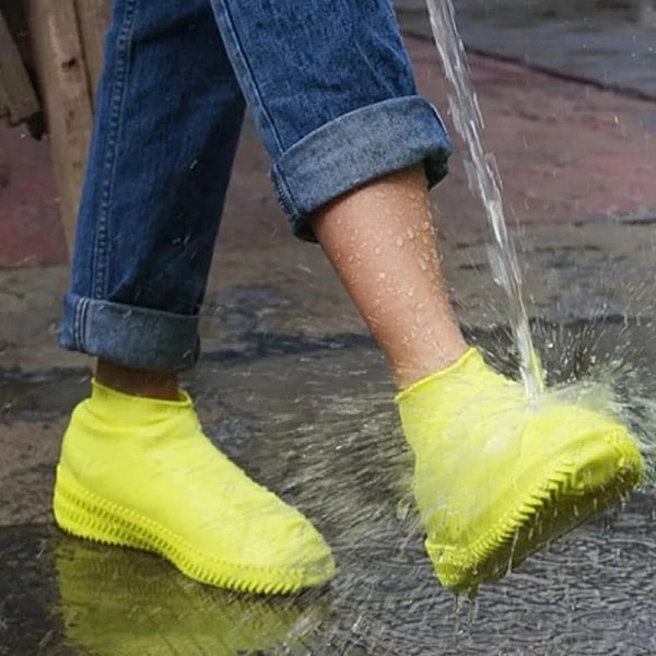 Vandtæt silikone skobetræk til regn, genanvendeligt skridsikkert gummi regnskobetræk Cykelsko kvinder, børn (medium gul)