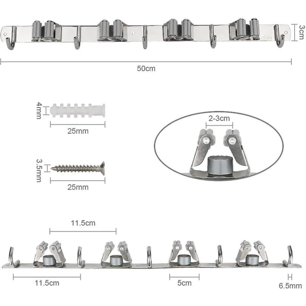 Väggmonterad Kvastställ Med 5 Krokar Och 4 Fack, Rostfritt Stål Väggmonterad Kvastställ, Självhäftande Väggmonterad Kvastställ, Väggmonterad Kvast