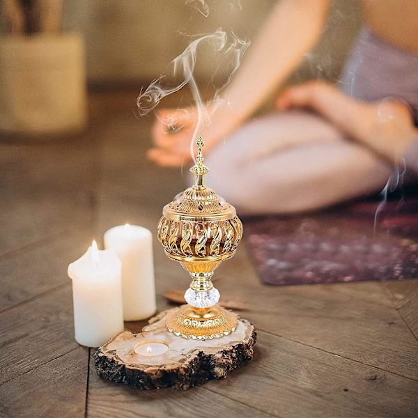 Røgelsesbrænder Frankincense Harpiks Trækul Røgelsesbrænder Jern Arabisk Røgelsesholder Bord Censer Indretning Til Røgelsespinde Kegler Gylden