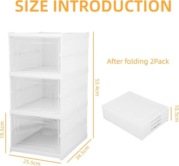 3-lags skostativ, foldbart stabelbart organiseringssystem med gennemsigtige døre, til entréer, hvid, 53x34,5x25,5cm