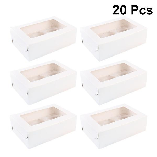 20 stk. 4-ruds Kraftpapir Madpakkebokse Transparente Bagebokse Æggekagebakker Muffinbokse Med White 16x9x7.5CM