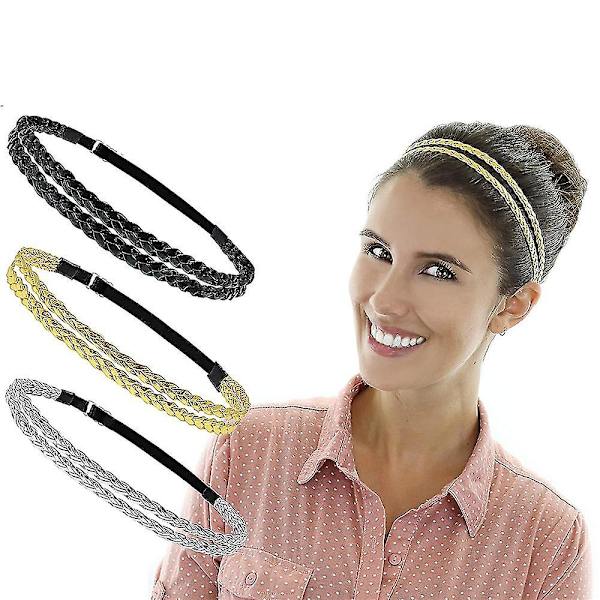 Justerbare elastiske flettede hårbøyler for kvinner, Boho-flettet hårbånd, hårtilbehør - Gul Yellow
