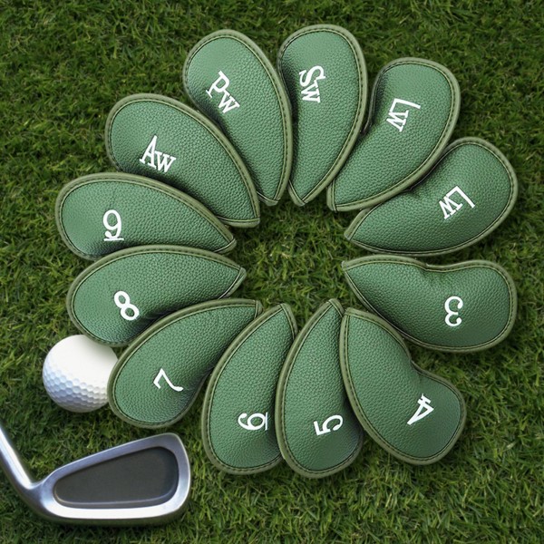 12 x Bärbara PU-golfklubbor (grön) 12 x Skyddsöverdrag för klubbhuvud