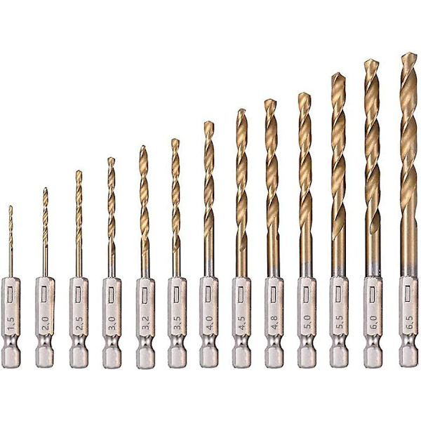 Titancoatade Spiralborrsats, Hexskaft Snabbväxlingsborrar För Stål, Trä, Plast, Aluminium (1 set (13 st))