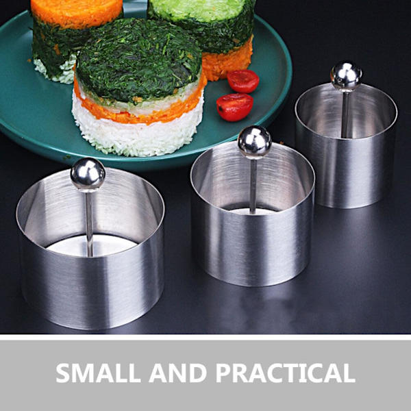 3 Set Sushi Making Mold Rostfritt Stål Rund Bakring Tårta Formning Ringar med Pusher Mat Presentation Ringar Tonfisk Mold