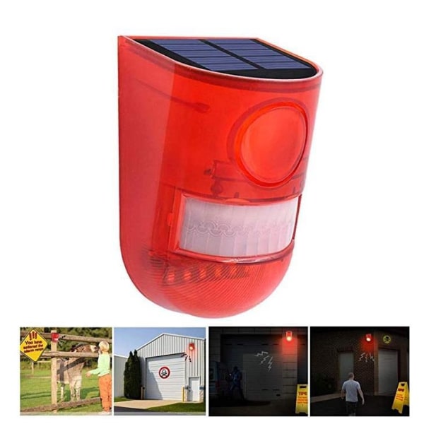 Sollyd- og lysalarm Bevegelsessensor 110 desibel sirenelydvarsling og 6 LED-blinkvarsel Strobe sikkerhetsalarmsystem for gård