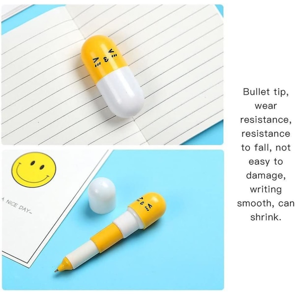 Rimelig uttrekkbar kulepenn, søt smilende ansiktpille kulepenn Teleskopisk pillekapselpenn for barn kreativ og nyttig (30 stk, flerfarget)