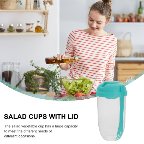 2 stk. Salatbeholder Keep Fit Salatmåltid Shaker Kop Med Gaffel Salatdressing Holder Salatkop Til Picnic 1000mlGrøn20.5X12X12CM Green 20.5X12X12CM