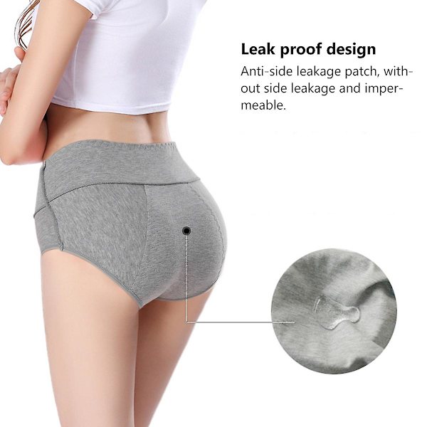 Damunderkläder i bomull för menstruation, trosor för kvinnor, stretchiga underbyxor, trosor, grå, storlek L Grey L