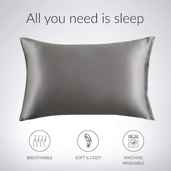 Satin Kuddeöverdrag för Hår och Hud, 2-pack - Standardstorlek Kuddeöverdrag - Satin Kuddeöverdrag med Kuvertstängning Mörkgrå 20 x 29 Dark Grey 20  x 29