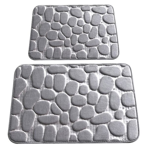 2-pack Badrumsmatta i Minnesskum, 2-pack Badrumsmattor med Stenmönster
