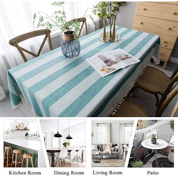 Spetsad dammfri bordsduk, rektangulär bordsduk, med dekorativa ränder Trädgårdstebordsdekoration (140*300cm, Grön)