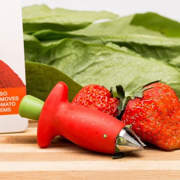 2-pack Multi-klo Strawberry-skärare Rostfritt Stål Plast Frukt Bär Tomat Grönsak Topp Stjälk Urkärnare Kökshjälp Kerter Gadget