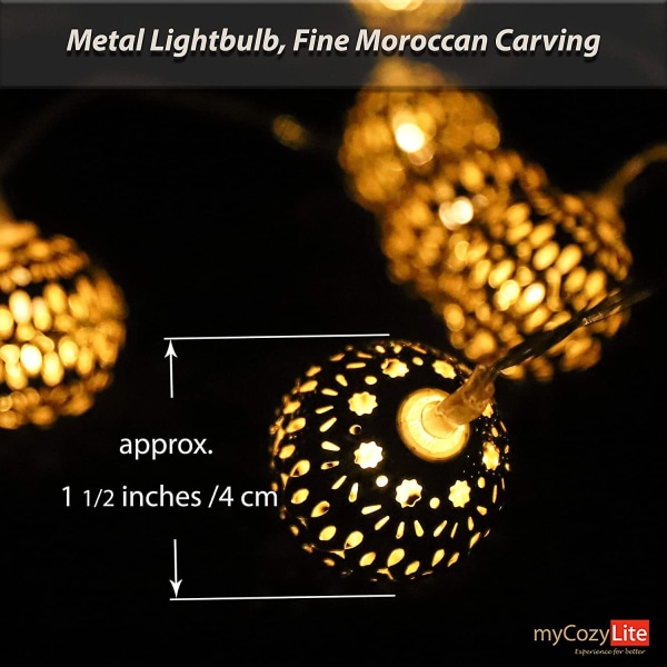 Marokkanske Feelygter, Batteridrevet, 20 Gyldne Metal Globe Lys Til Hjemmeindretning, Bryllup, Jul, Indendørs, Udendørs, Multifunktionel Med Timer