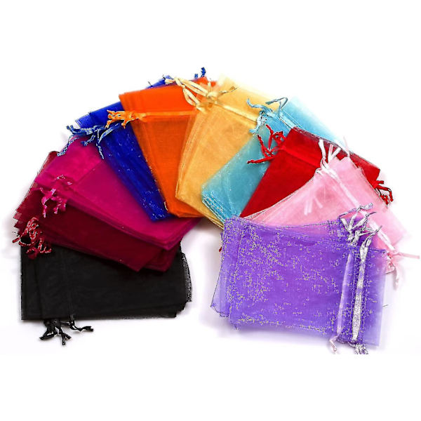100 kpl 4x6 tuuman (10x15cm) 10 väriä Organza-pusseja, yhteensopivia juhla- ja makeispussit