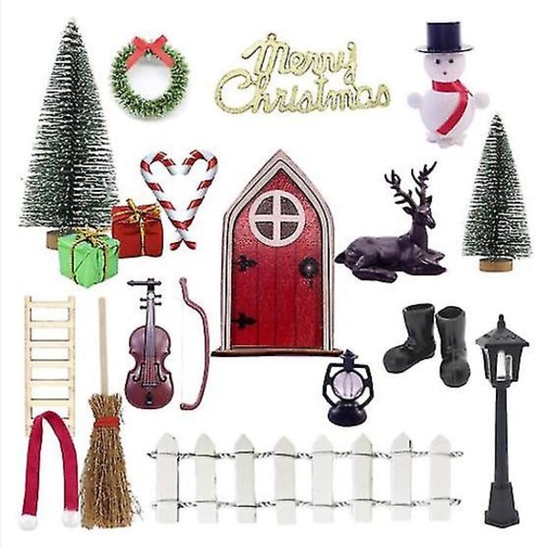 Elf Dør Julepynt Sæt Miniature Scene Mini Træ Dør Elf Dør Tilbehør Jule DIY Dekoration Stil 1 Style 1