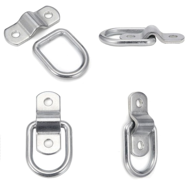 10 stk 1/4\" D-ring festeanlegg, 304 rustfritt stål D-ring stropper, kraftige tilhengerbraketter overflatefeste kroker for sikring av last for båter, lastebiler