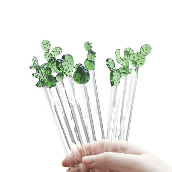 10 stk. Cocktailrør Glass Kaktus Swizzle Sticks Transparent Glass Rør Omrøringspinn Gjenbrukbar Omrøringspinn for Kaffe Drikk (Kaktus)
