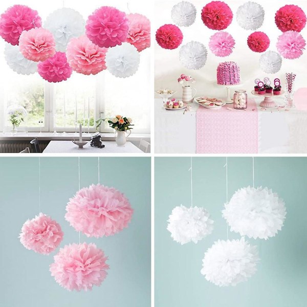 9 st/set Blandade Vävpapperspompoms Pom Poms Blomma Bröllop Fest Dekoration (Rosa)