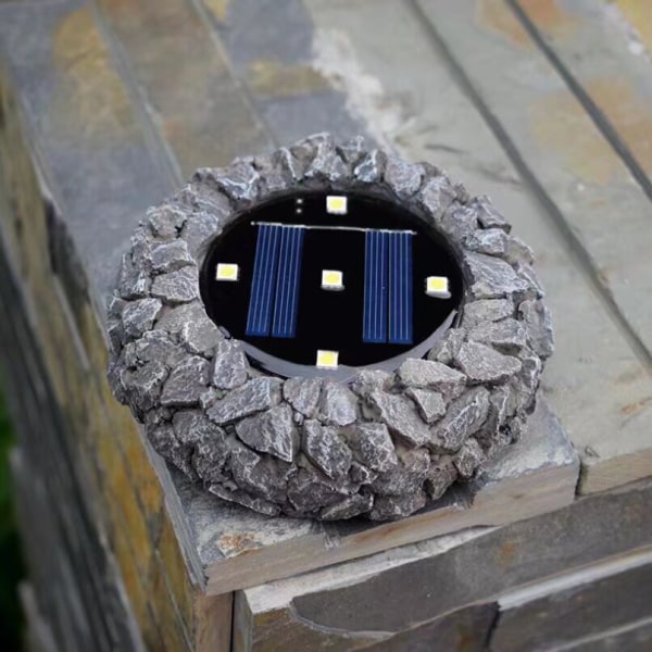 2 stk Solcelled Begravede Lys Stenlamper 5LED Harpiks Begravede Lys Udendørs Have Begravede Græslys Simuleringsstenlys (Reef