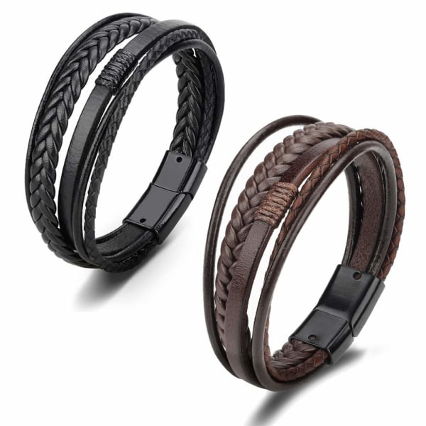 Beskyttende Multilag Flettet Armbånd til Julegaver Mænds Sort Læder Multi-streng Armbånd Casual Brun Flettet