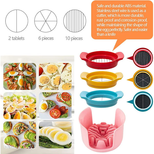 2 stk Multifunksjonelt Eggskjærer, 2 i 1 Egg Slicer i Rustfritt Stål Kjøkkenverktøy Eple og Tomatskjærer Eggskjærer 3 i 1 Manuell Eggskjærer, Profesjonell