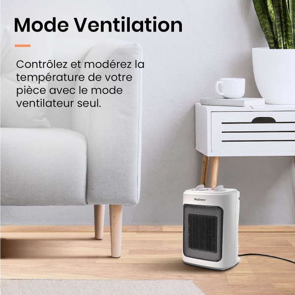 Mini keramisk radiator 2000 W - 3 effektniveauer - Kompakt rumvarmer til kontor, soveværelse, stue - hvid