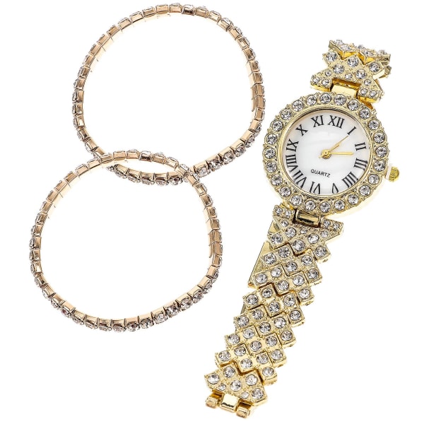 2st Rhinestone Watch and Armband Set Watch Shiny Quartz Watch For LadyGolden20x3,5cm Golden 20x3.5cm