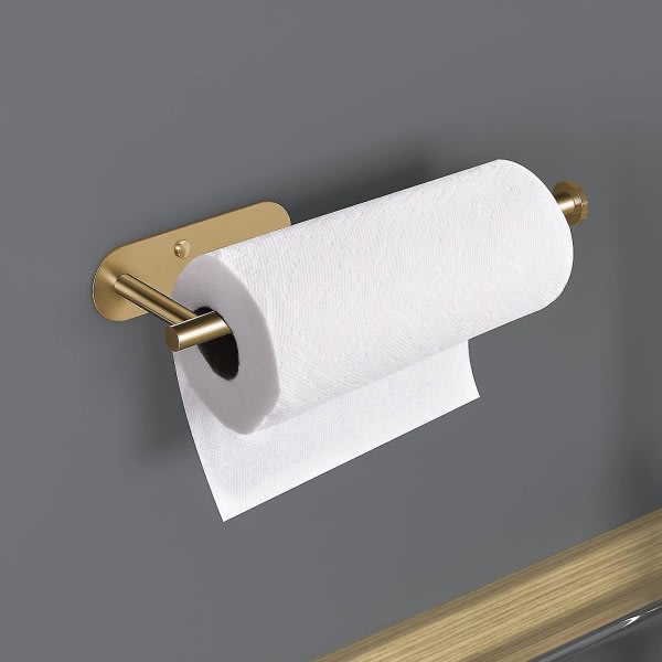 Selvklebende papirhåndkleholder under skapfeste, veggmontert papirhåndkleholder for kjøkken, bad, vegg - Sus304 rustfritt stål (gull)