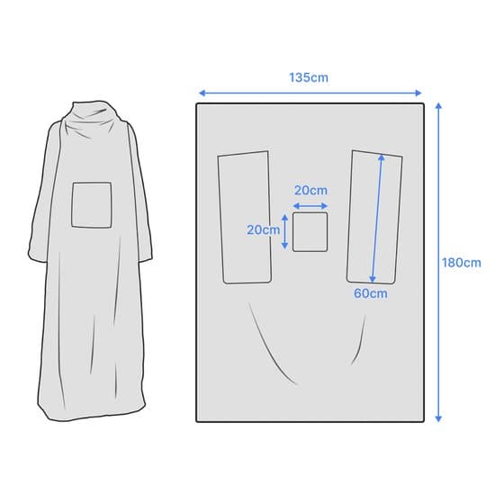 Fleecetæppe med ærmer, bærbart tæppe med lomme, 100% mikrofiberpolyester, vaskbart hyggetæppe til voksne, 53 x 71 tommer, lysegrå