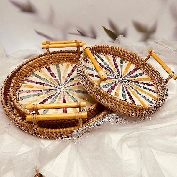 Ny Rattan Brødkurv Vevd Snacks Fruktfat Rattan Te-brett L(28x28x3cm) L(28x28x3cm)