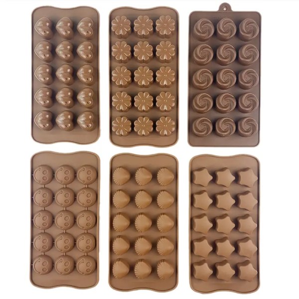 Silikone Chokolade- og Slikforme - Keto Fedtbomber - Hjerter, Stjerner, Blomster, Emojis, Sjove Former på Brune Bakker, 6 stk.