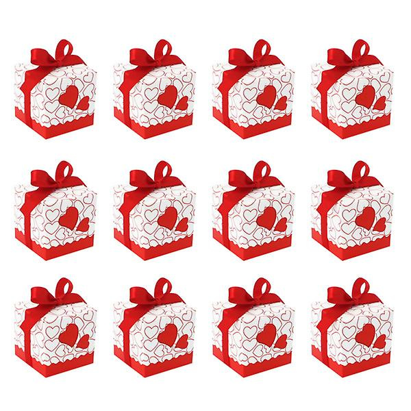 50 stk Hjerteformede Konfektæsker Kvadratiske Chokoladeæsker Gavebeholder Med Bånd Til Bryllup (pink)Rød5X5X5cm Red 5X5X5cm