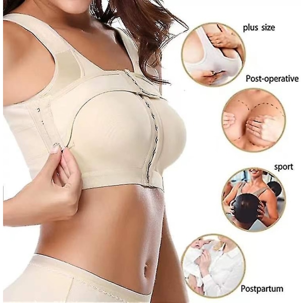 Kvinders front-bh med knap, fast og tryksat brystmodtagende undertøj efter brystoperation, justerbar braSkin-farve S skin color