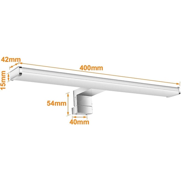 LED-seinävalaisin kylpyhuonepeilille, alumiini 40 cm, 8 W, 820 lm, 230 V, luonnonvalkoinen 4000 K, IP44 luokka II, vedenkestävä, ohut peilivalaisin, kiinnitys/peilikaappi