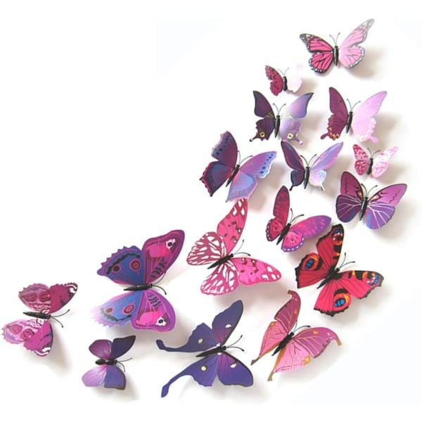 24 kpl 3D Purppura Butterfly Seinätarra Irrotettava Jääkaappi Magneetit Tarrat Sisustus lapsille Huoneen sisustus Koti