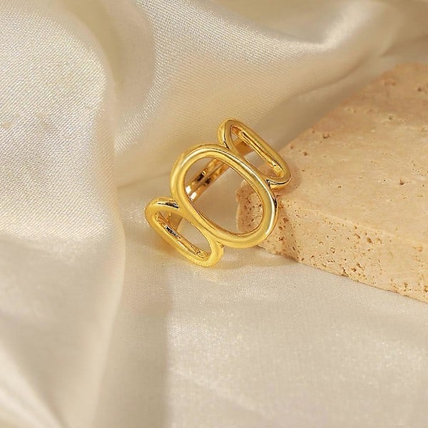 RYI) Geometrisk öppen ring, personlig, fashionabel och mångsidig oval kopparring