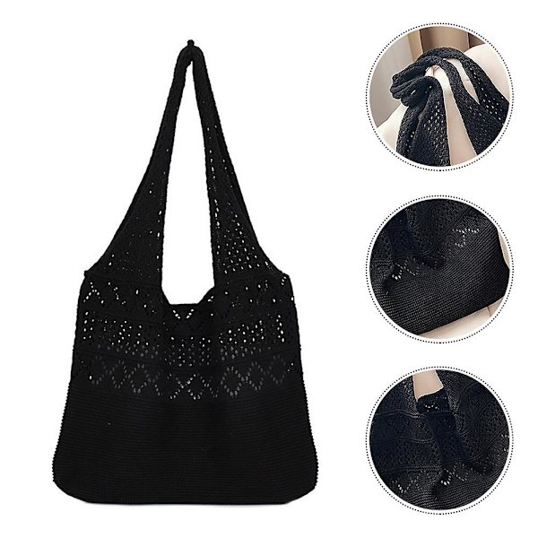 1 stk Hult Design Jente Tote Bag Kvinne Oppbevaringsveske Tote Bag Strikket BagBlack40X32X2CM Black 40X32X2CM