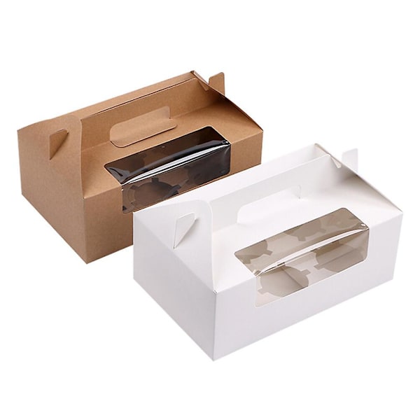 8 stk. 6-rums Cupcake Æske Dessert Behandler Holder Bærbar Papbeholdere Bageri Kage Bærere (kraftpapir) Koeskindsæske 23.5X15X9cm Cowhide box 23.5X15X9cm